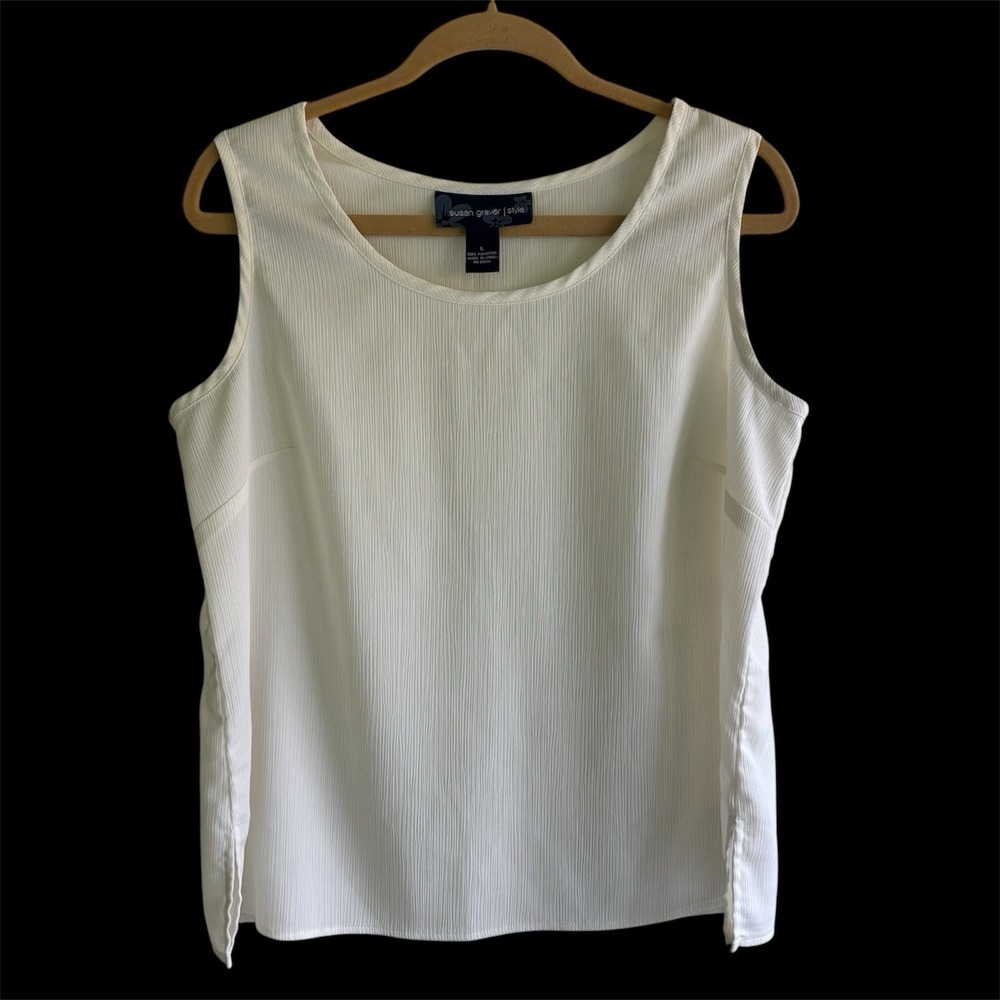 Susan Graver Women's L Ivory Sleeveless Textured Tank Top Career Classic Chic